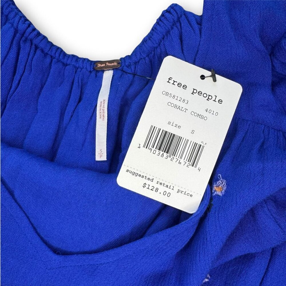NWT Free People Embroidered Oxford Dress in Cobalt Blue Size Small - Picture 10 of 11